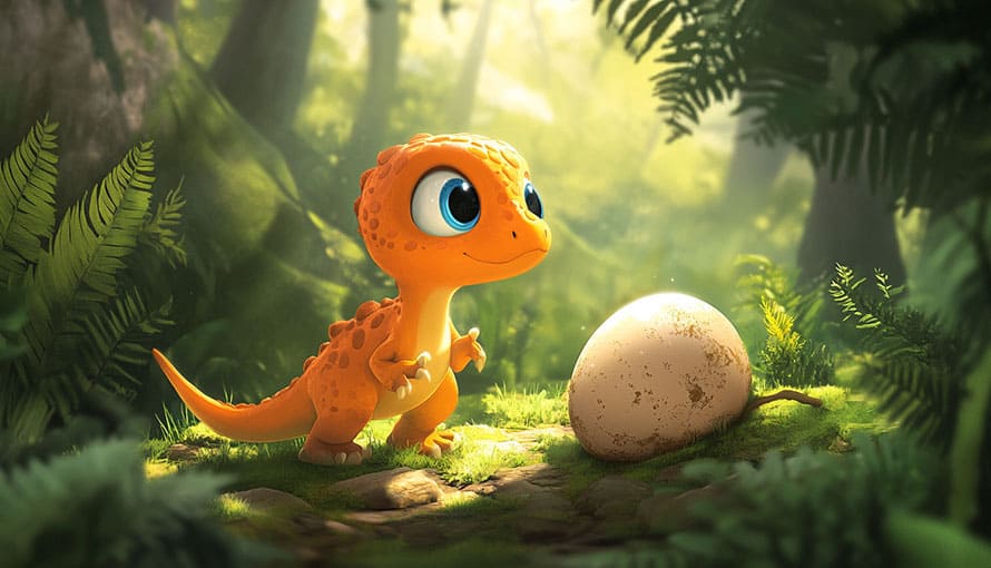 malý dinosaurus s dinosaurím vajíčkom
