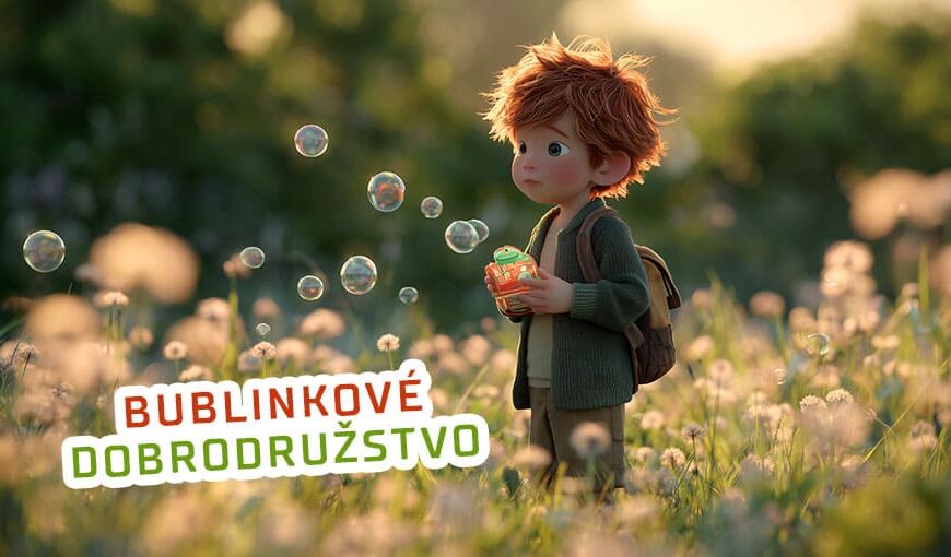 malý ryšavý chlepc na lúke púšťa bubliny z bublifuku