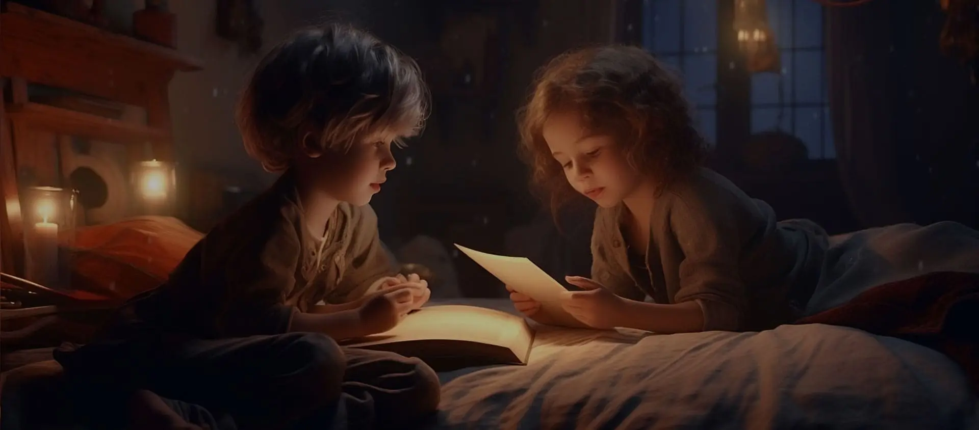Deti čítajúce rozprávku na dobrú noc