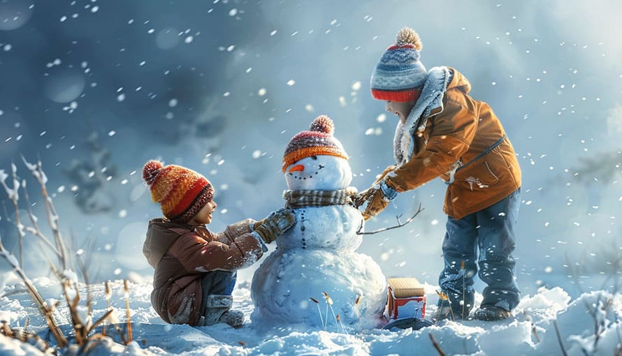 deti stavajú snehuliaka