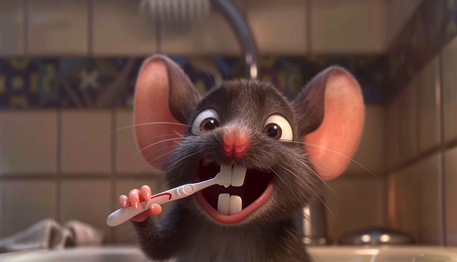 Myška si umýva zuby