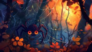 pavúk na pavučine v lese rozprávka